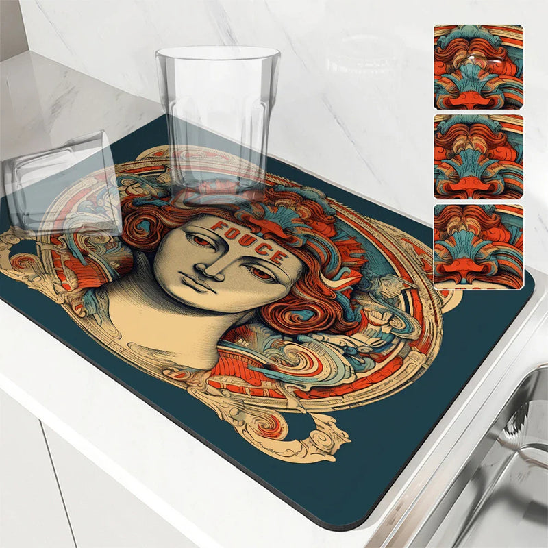 Axyaa Absorbent Sculpture Pattern Drying Mat - Kitchen & Bathroom Tableware Pad