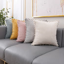 Axyaa Corduroy Pompom Cushion Cover for Sofa, 45x45 Thick Tripe Pillow