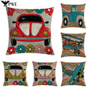 Axyaa Retro Car Pattern Cushion Cover Linen Pillowcase 45*45cm