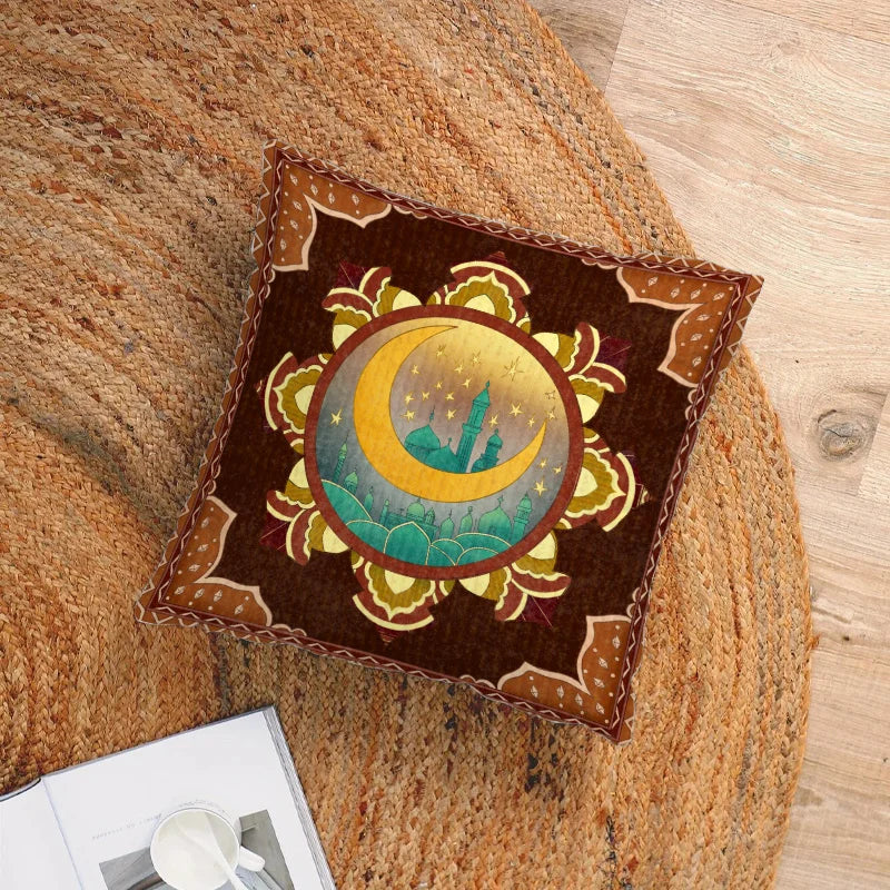 Moon Printed 45x45cm Short Plush Cushion Cover for Home Decor by Axyaa