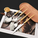 Axyaa Wooden Handle Stainless Steel Cutlery Set - 6Pcs Flatware Knife Fork Spoona