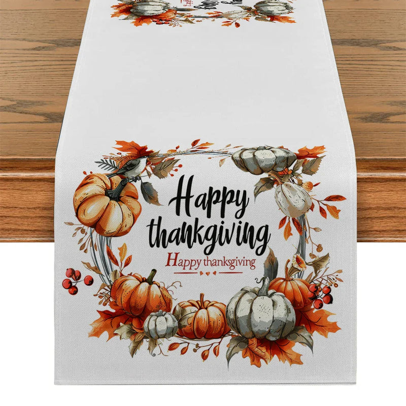 Axyaa Thanksgiving Plants Garland Pumpkin Bird Table Runner for Kitchen Dining Decor