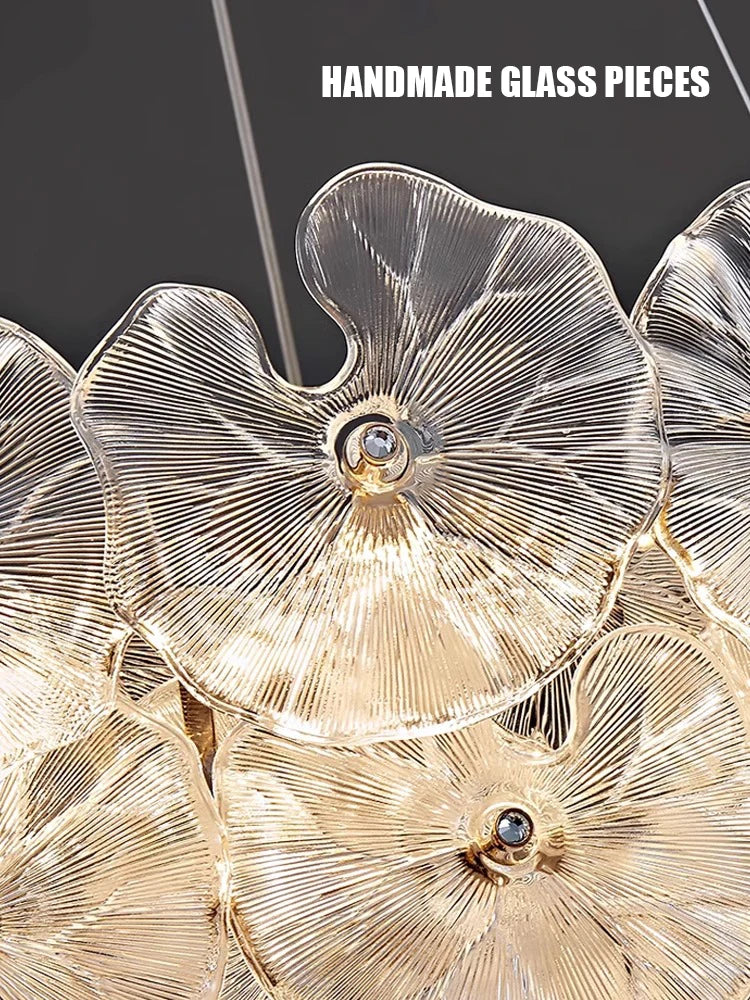 Luxury Lotus Leaf Glass Chandelier by Axyaa - Modern LED Light for Living Room, Dining Room, Bedroom