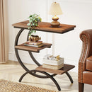 Axyaa Industrial 3-Tier C-Shaped End Table with Storage Shelves