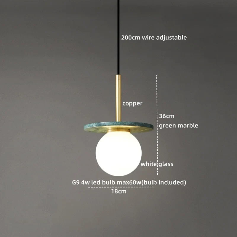 Axyaa Marble Copper LED Pendant Lamp for Modern Interiors