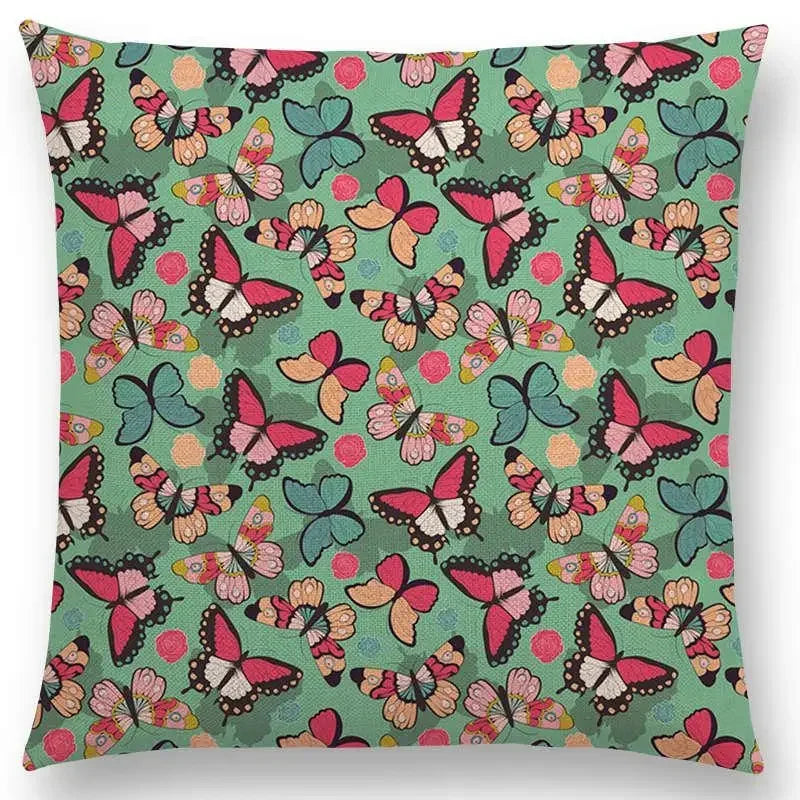 Axyaa Botanical Floral & Butterfly Cushion Cover - Home Decor Sofa Pillow Case