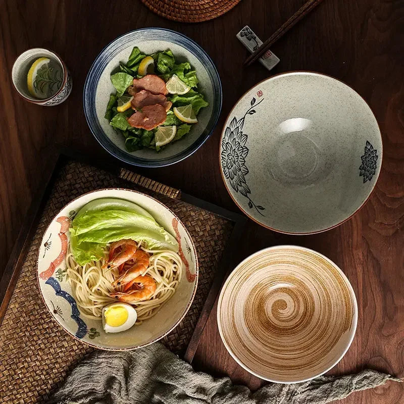 Axya Ceramic Noodle Bowl Set for Ramen, Salad, or Snacks - Household and Commercial Use