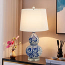 Axyaa Luxury Crystal Gourd Ceramic Table Lamp | High-End Embossed Bedroom Bedside Lamp
