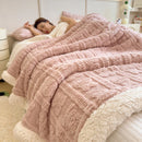 Axyaa Plush Fleece Double Layer Wool Bed Blanket Wool Throw Cozy Blanket
