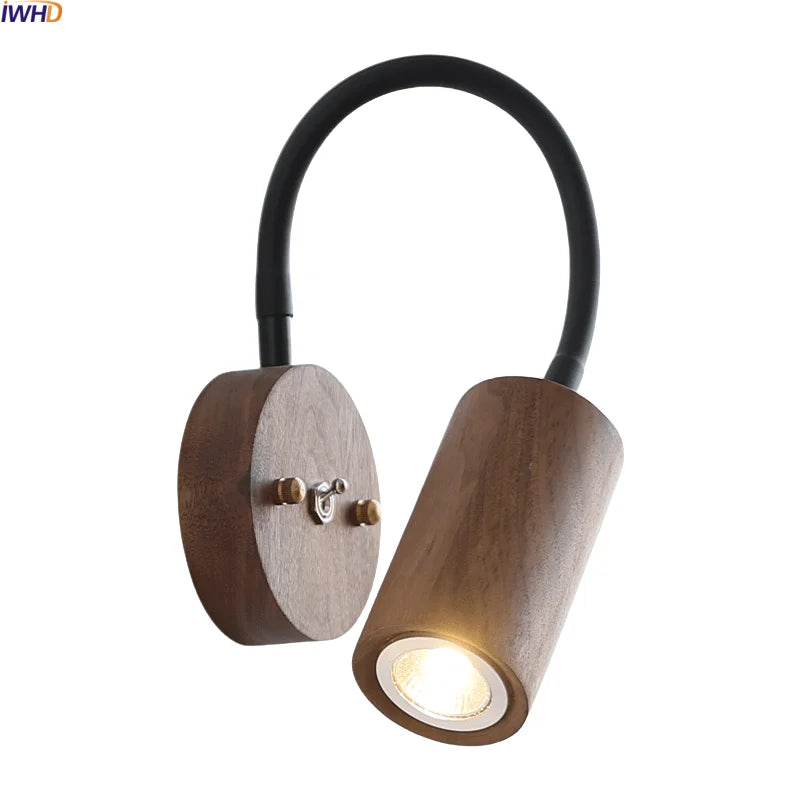 Axyaa Walnut Wood LED Wall Light Up Down Rotate Modern Decor Wooden Bedside Lamp