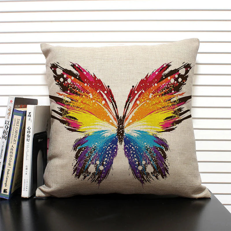 Axyaa Butterfly Linen Cushion Cover - Home Decor Pillowcase for All Seasons