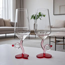 Axyaa Red Love Heart Base Glass Wedding Goblets - Pair Champagne Couple Ring Decor.