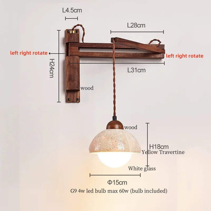 Axyaa Wood Stone LED Wall Lamp with Pull Switch, Stretching and Folding for Home Lighting
