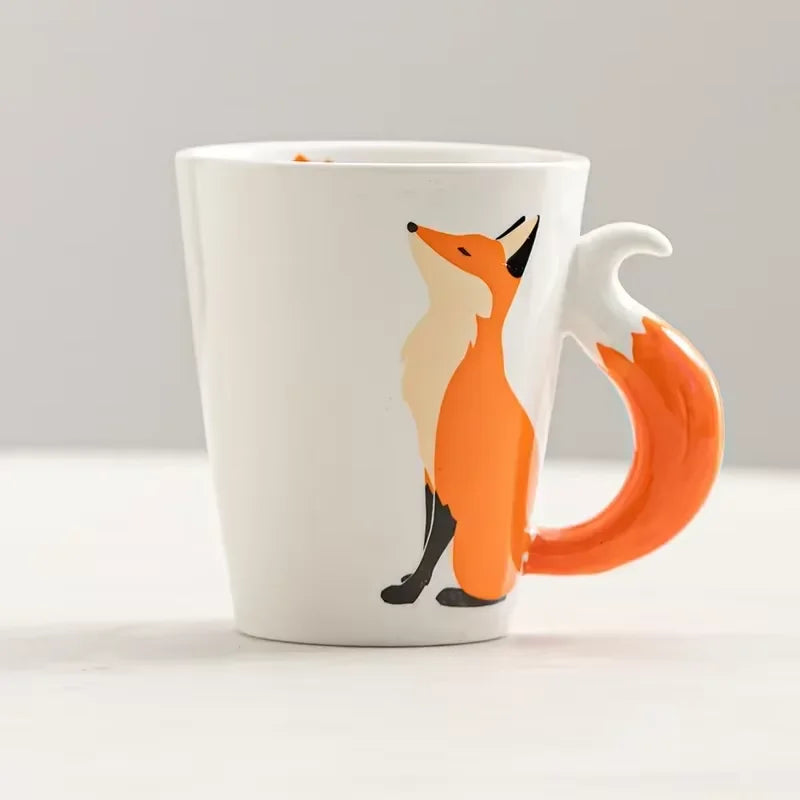Ceramic Fox Mug with Fox Tail Handle - Axyaa Brand