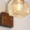 Axyaa LED Walnut Wood Wall Light Amber Glass Stair Sconce with Pull Chain Switch
