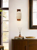 Axyaa Yellow Cave Stone Bedside Wall Lamp in Walnut for Wabi Sabi Style
