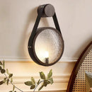 Axyaa Leather Frosted Glass Wall Light with Metal Ring for Parlor & Bedroom