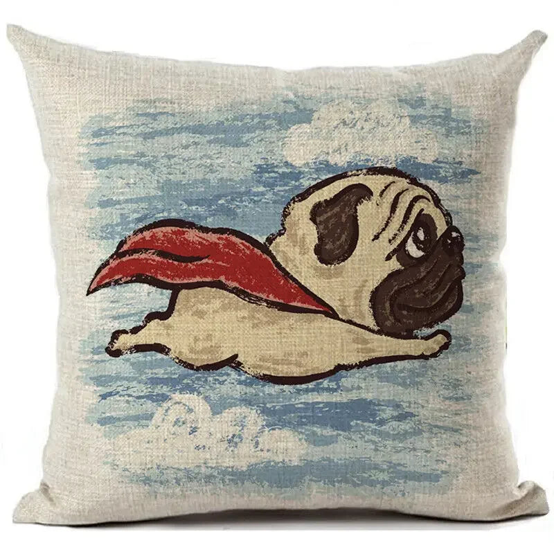 Square Linen Pug French Bulldog Pillow Cover by Axyaa