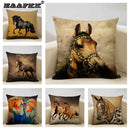 Axyaa Tropical Style Running Horses Pillowcase Home Decor Square Linen Animal Pillow Case