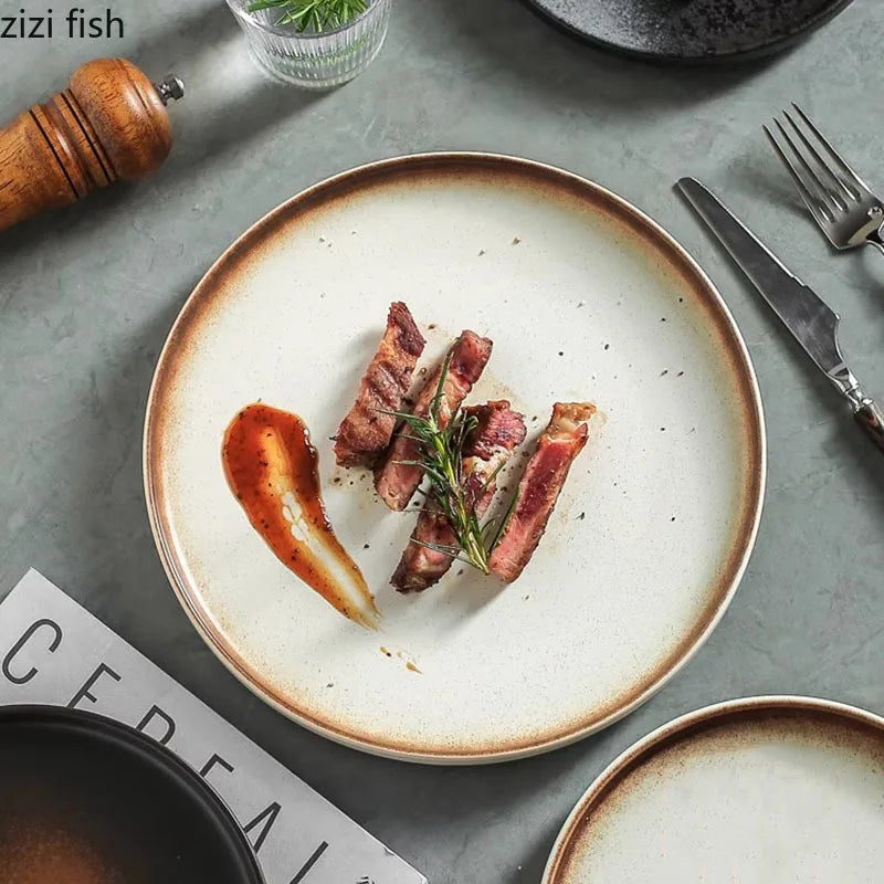 Axya Ceramic Steak Plate: Retro Creative Restaurant Tableware, Sushi, Pasta, Desserts