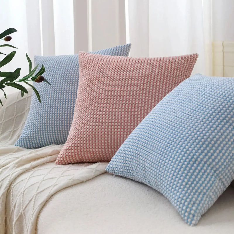 Axyaa Pink-White Corduroy Cushion Cover 45x45cm Home Decoration Square Pillowcase