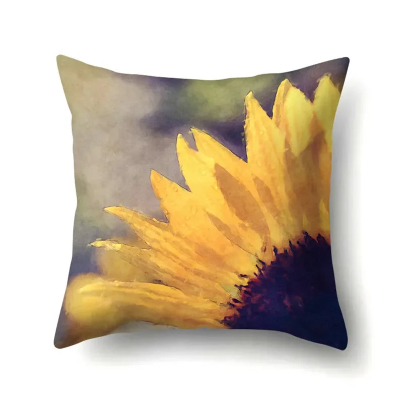 Axyaa Yellow Plant Landscape Print Decorative Cushion Cover 45X45CM
