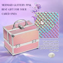 Axyaa Mermaid Lock Makeup Box with 4 Trays: Cosmetic & Jewelry Storage Suitcase