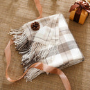 Axyaa Orange Plaid Cashmere Throw Blanket with Tassels