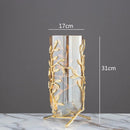 Axyaa Gold Metal Frame Glass Vase with Rattan Branches - Home Decor & Flower Arrangement