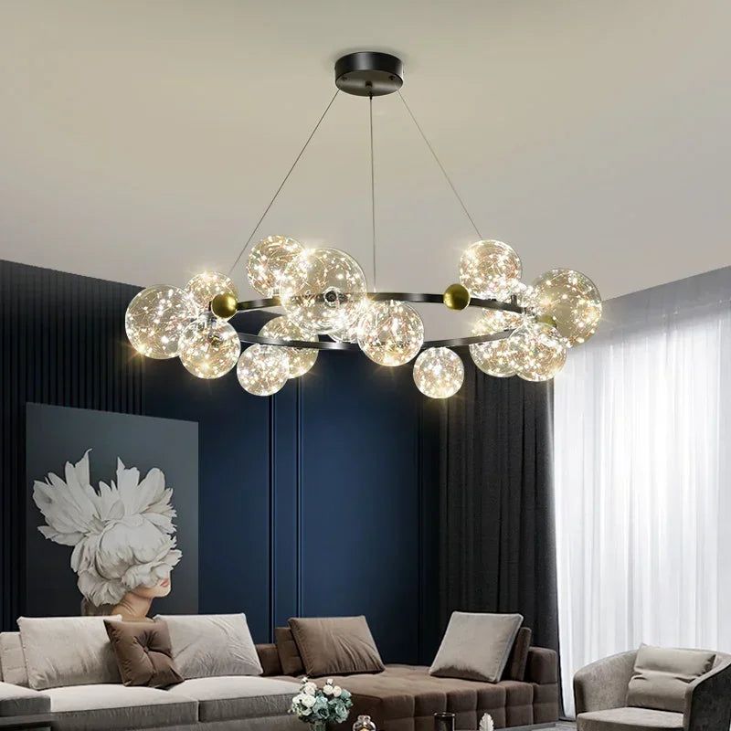 Axyaa Starry Round Pendant Light: Modern, Luxury, Minimalist for Living, Dining, Bedroom.