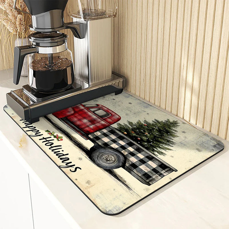 Axyaa Christmas Kitchen Drying Mat Absorbent Dish Placemat