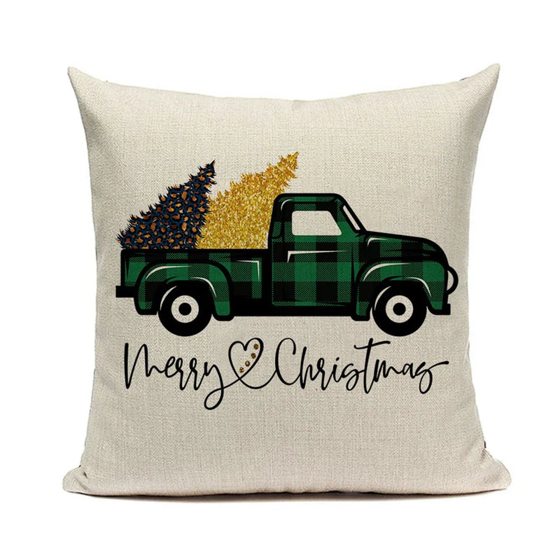 Axyaa Christmas Pickup Trucks Linen Cushion Covers 45x45 for Modern Home Decor