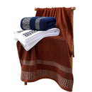 Axyaa Oversized Cotton Bath Towel with Embroidered Design - Blue/White/Brown