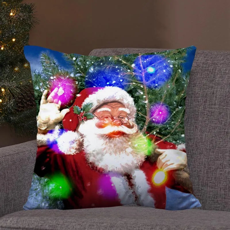 Axyaa LED Retro Santa Christmas Lights Pillowcase Home Decor 45x45