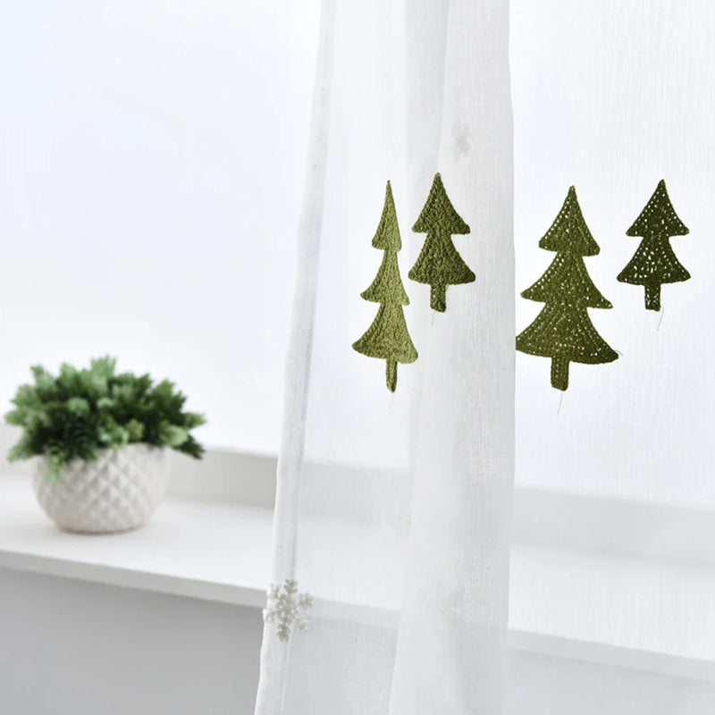 Axyaa Christmas Tree Sheer Tulle Voile Drapes Embroidered Window Screen × 1