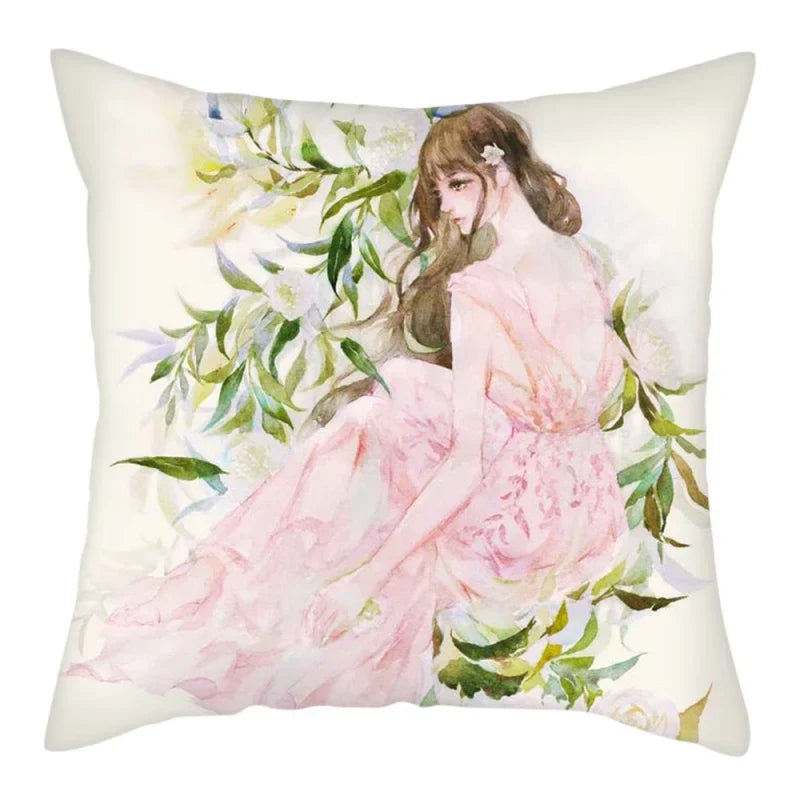 Axyaa Abstract Flower Girl Pillow Cover 45x45cm for Home Sofa Decoration