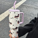 Kawaii Puppy Thermos Tumbler by Axyaa - Large Stainless Steel Thermal Cup with Handle