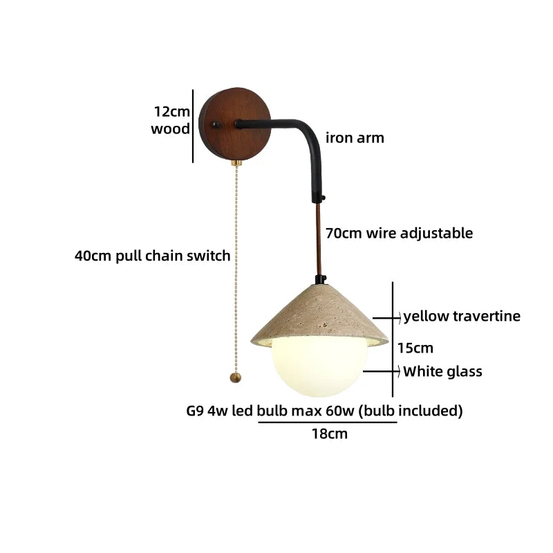 Axyaa Nordic LED Wall Lamp Travertine Wood Glass Stair Light