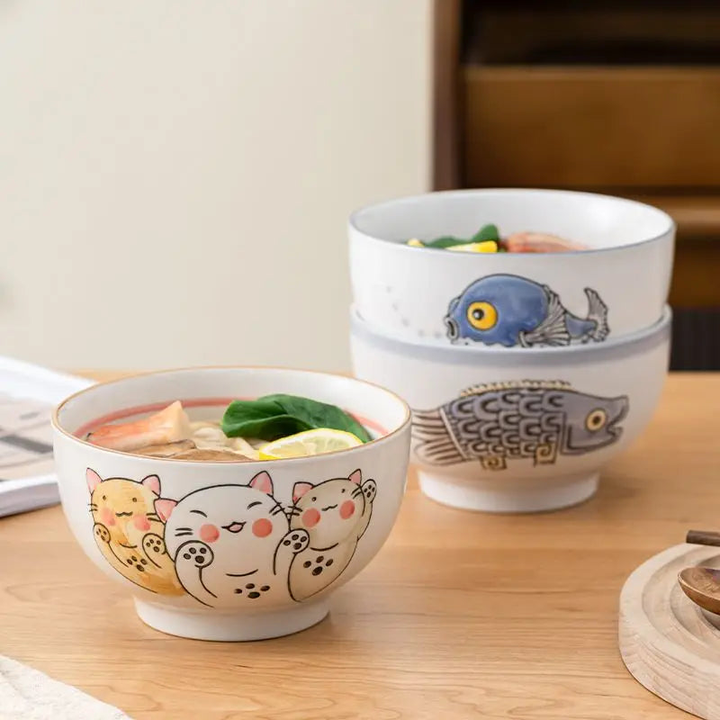 Axya Cartoon Ceramic Rice Bowl - Japanese Style Family Dinner Noodle Bowl