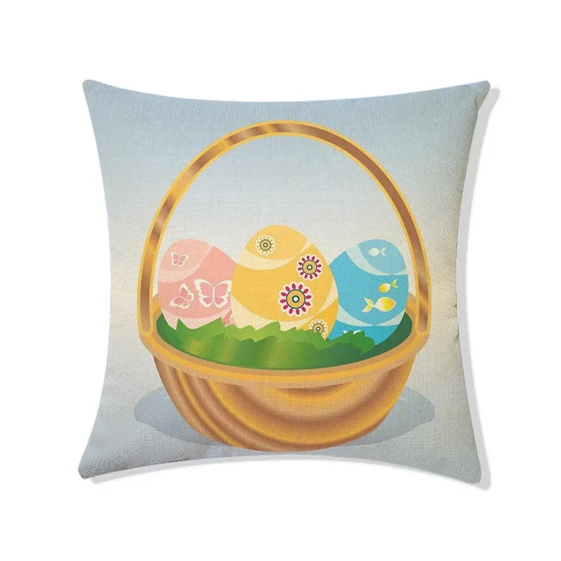 Easter Rabbit Eggs Design Linen Pillowcase - Axyaa Brings Spring Joy