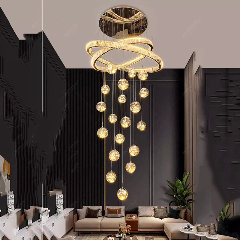 Axyaa Crystal Chandelier Stair Pendant Lamp Living Room Lighting