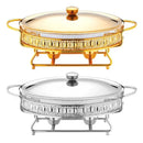 Axya Luxury Golden Oval Chafing Dish Set - Stainless Steel & Glass Serving Dish