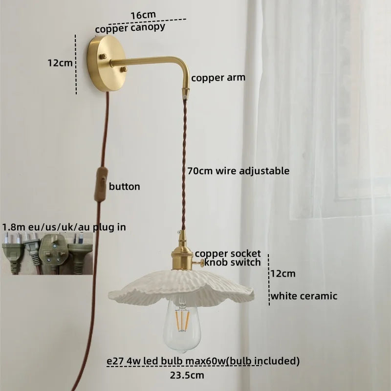 Axyaa Ceramic Copper LED Wall Lamp Sconce - Nordic Stair Light Fixture