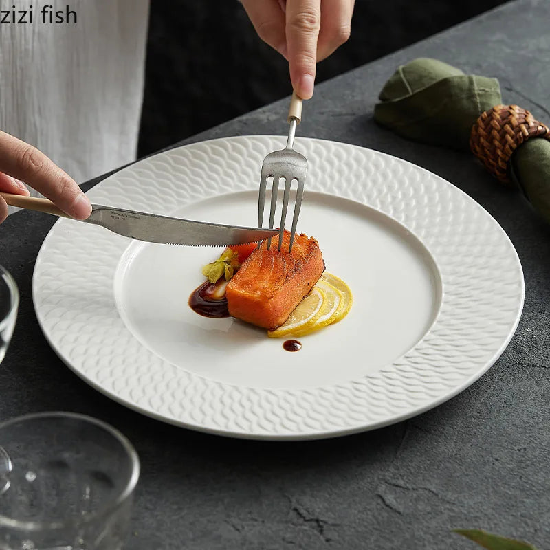 Axya Relief Texture Ceramic Dining Plate Steak Pasta Dessert Molecular Cuisine Tableware
