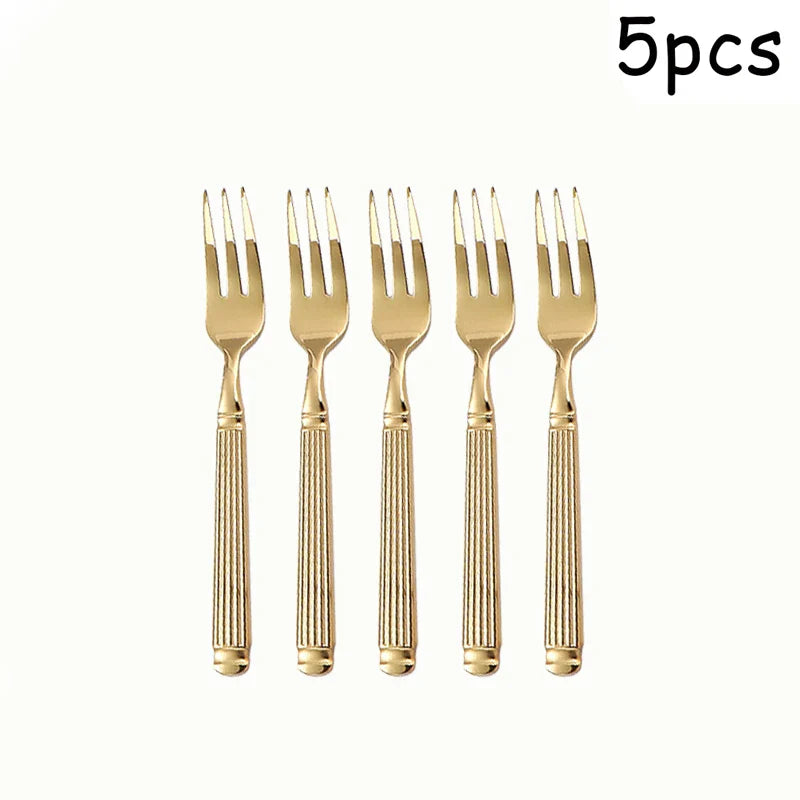 Axyaa Stainless Steel Cutlery Set, 5pcs Steak Fork Knife Spoon for Banquets