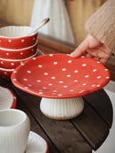 Axya Circular Red Mushroom Tray: Cute Fruit Storage Plate, Home Tableware & Decor.