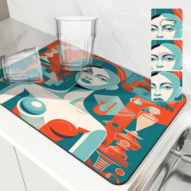 Axyaa Artistic Dry Coffee Absorbent Dish Mat - Table Cup Drying Mats