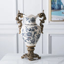Axyaa Farmhouse Ceramic Vase Double Handles Distressed Finish Home Decor Trophy Cup Shape