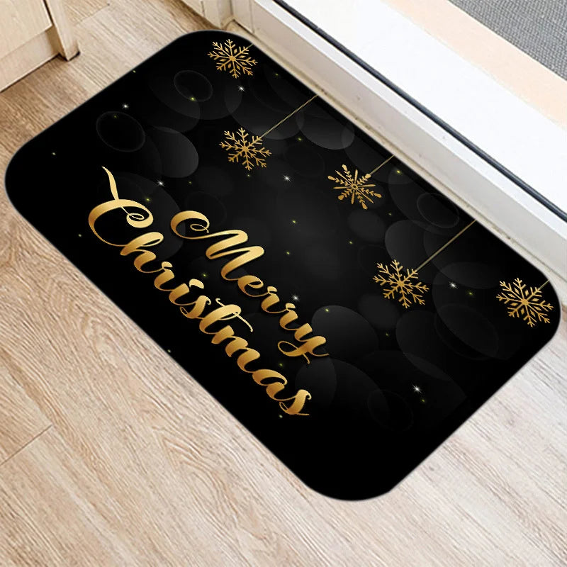 Axyaa Merry & Happy Year Door Mat: Golden Black Letter Print, Non-Slip Floor