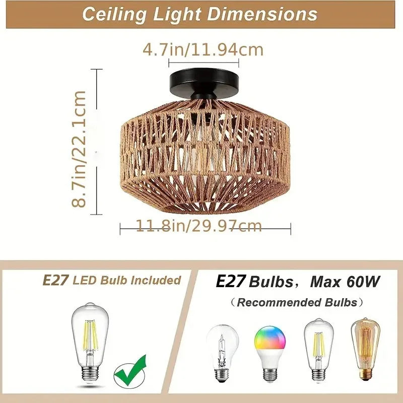 Axyaa Bamboo Lustre Chandelier: Handmade Rattan Pendant Light for Home Decor